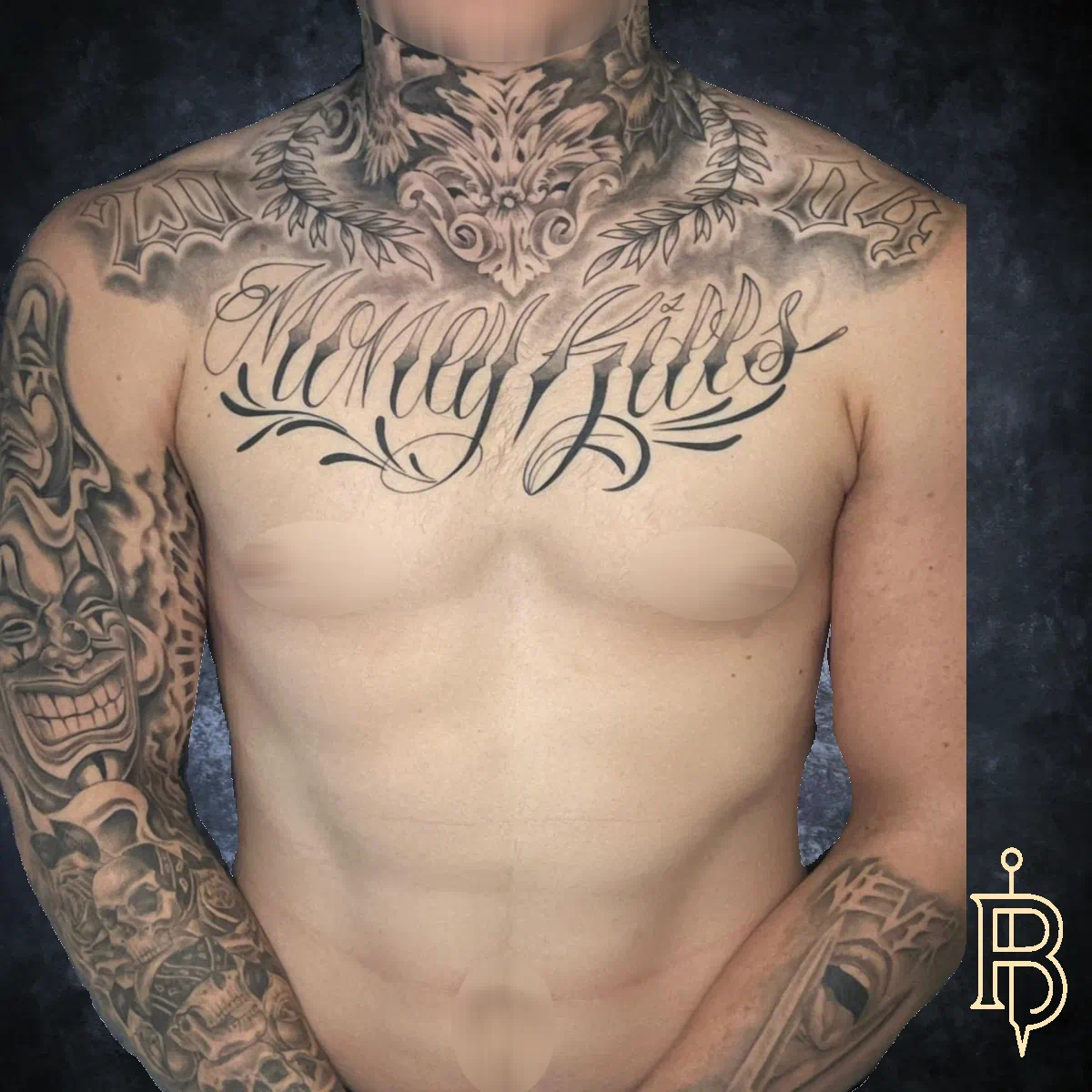 Arm - Hals - Brust Tattoo in Black & Grey