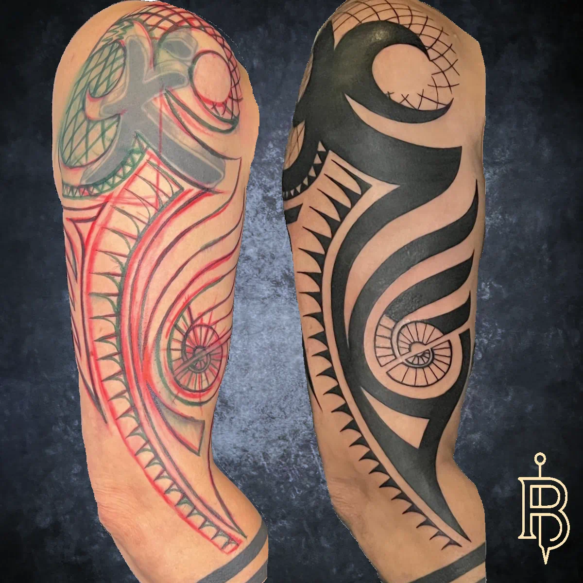 Prozess eines Tattoo Coverup - Oberarm