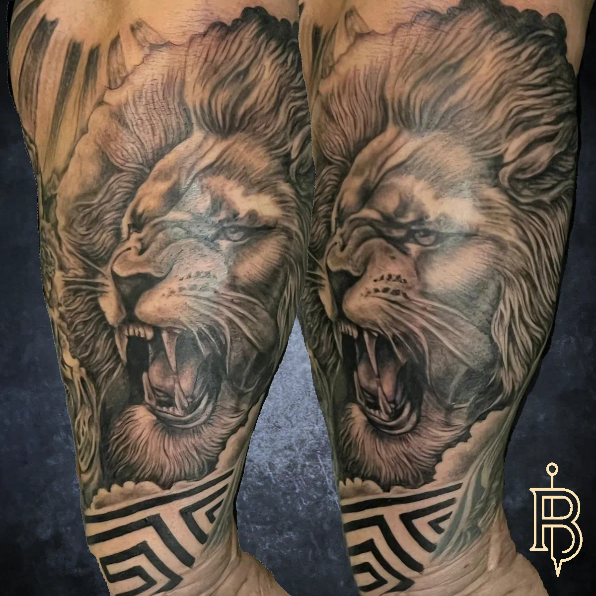 Realostic Löwen Tattoo in Black & Grey